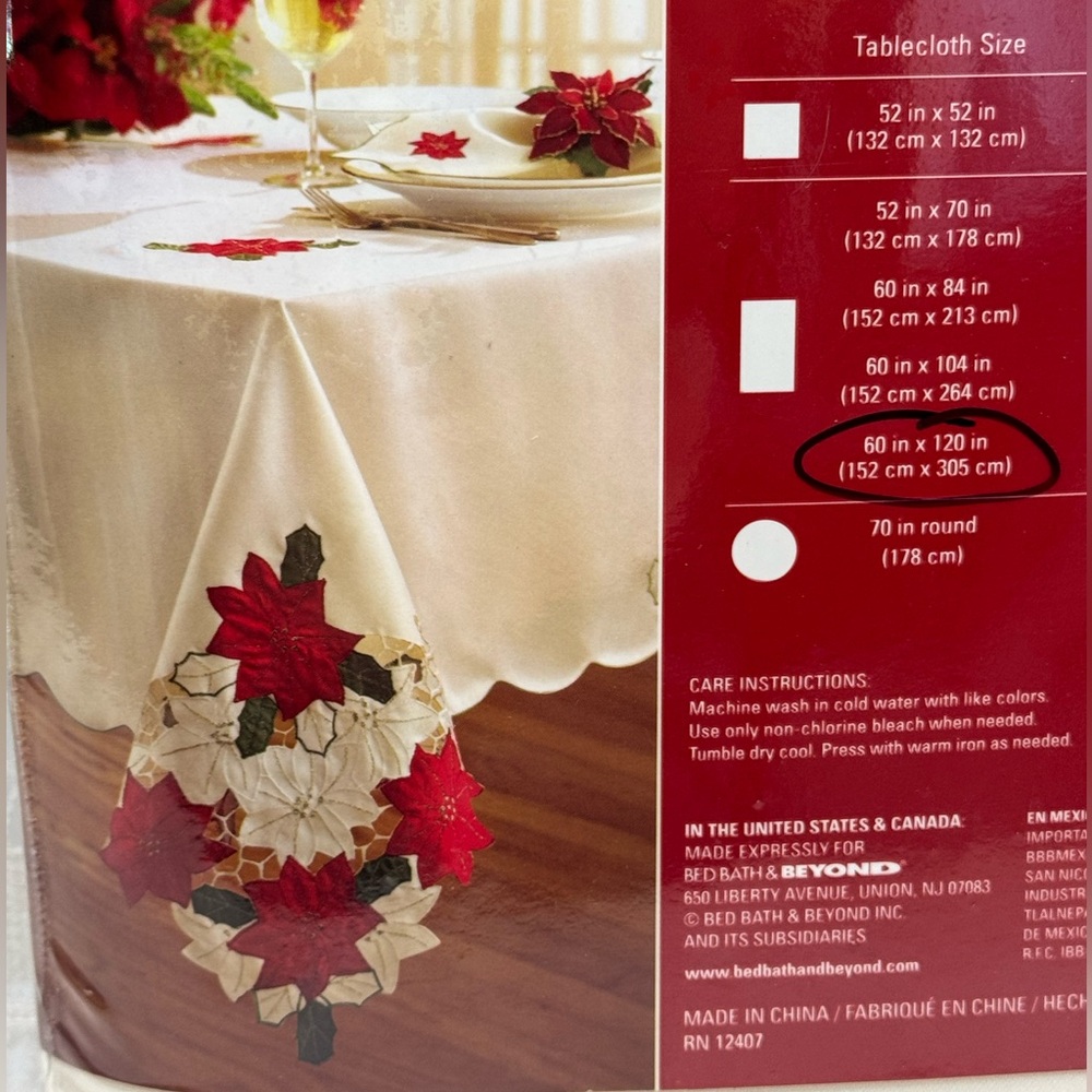 “Christmas Spirit” Cloth Tablecloth 60” x 120” Oblong